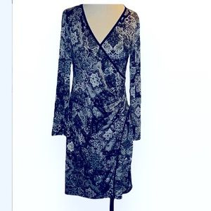 Emma & Michele Womens Faux Wrap Dress Black/Grey V-neck Size 8